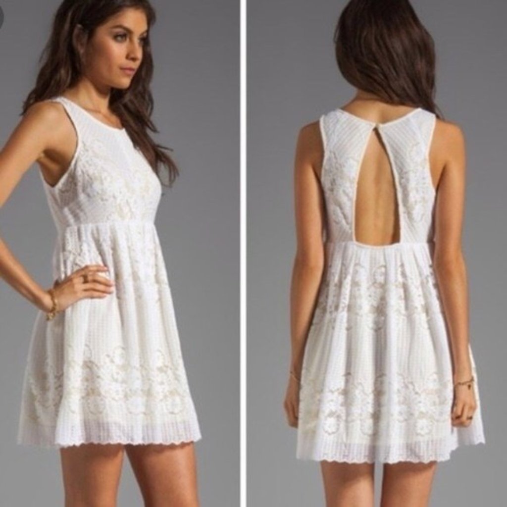 Free People Rocco White Yellow Knit Lace Dress